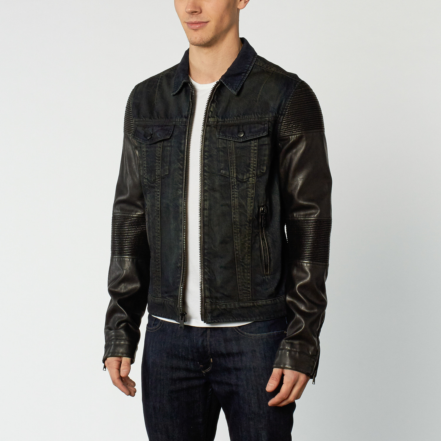 Denim Contrast Sleeve Jacket // Black (S) - Rogue State - Touch of Modern