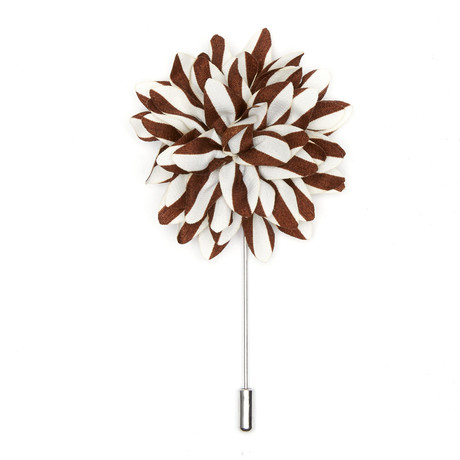 Striped Flower Lapel Pin // Brown