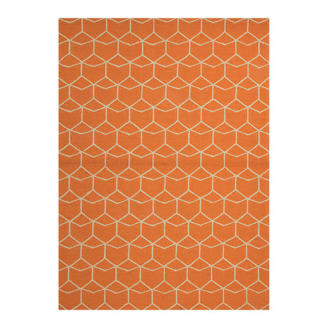 Tribal Pattern Area Rug // Orange + Ivory (5' x 7.6')