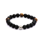 Black Onyx Bead Bracelet // Three Tiger's Eye Stones // Matte Finished