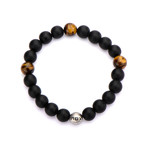 Black Onyx Bead Bracelet // Three Tiger's Eye Stones // Matte Finished