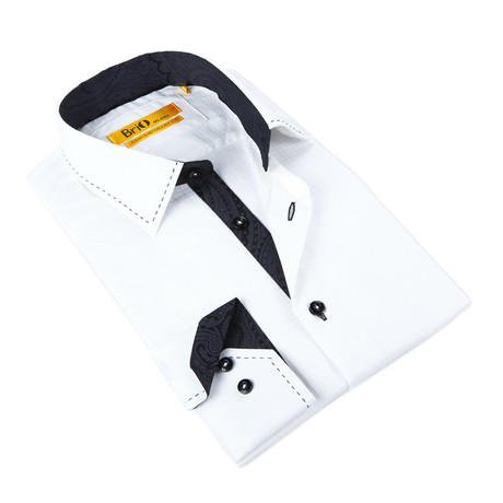 Double Collar Dress Shirt // White + Grey + Black (S)