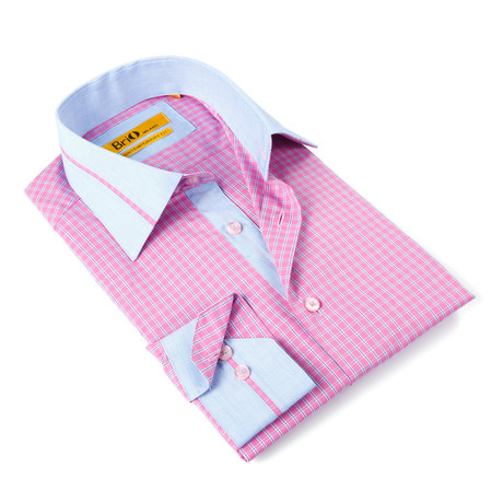 Brio Milano // Dress Shirt // Pink + Light Blue (S)