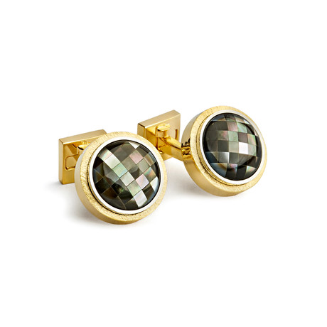 Ike Behar // Mosaic Mother of Pearl Stone Rhodium + Gold Plated Cufflinks