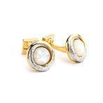 Ike Behar // Mosaic Mother of Pearl Rhodium + Gold Plated Cufflinks // Pearl White