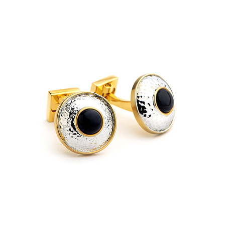 Ike Behar // Onyx Rhodium + Gold Plated Cufflinks