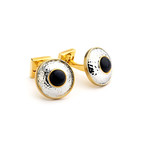 Ike Behar // Onyx Rhodium + Gold Plated Cufflinks