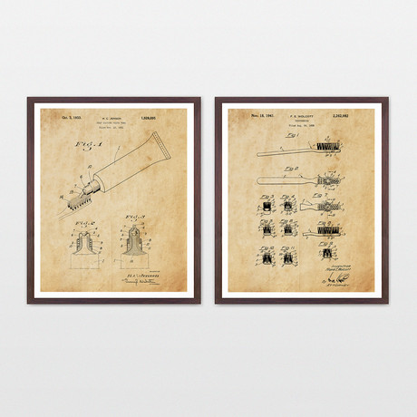 Toothbrush Patent Collection // 2 Print Set // Antique Paper (8" W x 10" H)