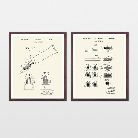 Toothbrush Patent Collection // 2 Print Set // Warm Toned (8" W x 10" H)