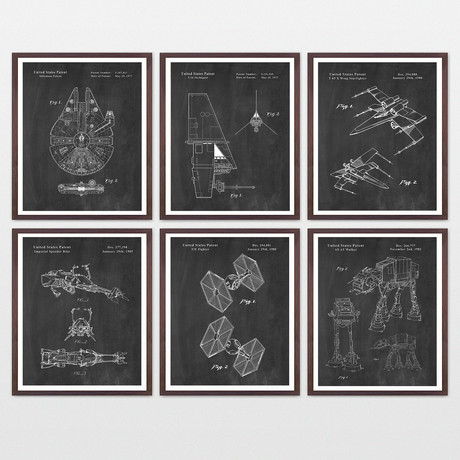 Star Wars Patent Collection // 6 Print Set // Chalkboard (8" W x 10" H)