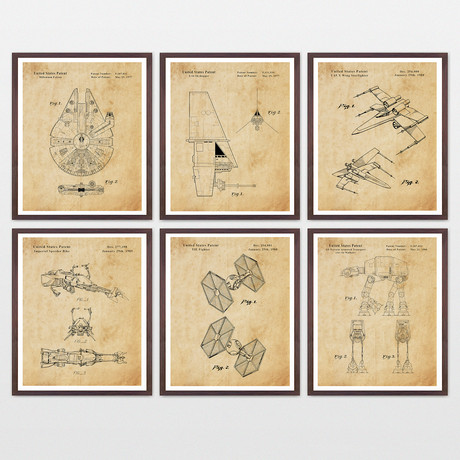 Star Wars Patent Collection // 6 Print Set // Antique Paper (8" W x 10" H)