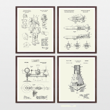 Space Patent Collection // 4 Print Set // Warm Toned (8" W x 10" H)