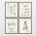 Space Patent Collection // 4 Print Set // Warm Toned (8" W x 10" H)