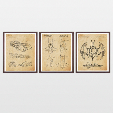 Batman Patent Collection // 3 Print Set // Antique Paper (8" W x 10" H)