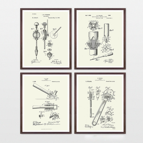 Tools Patent Collection // 4 Print Set // Warm Toned (8"W x 10"H)