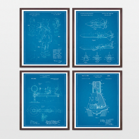 Space Patent Collection // 4 Print Set // Blueprint (8" W x 10" H)
