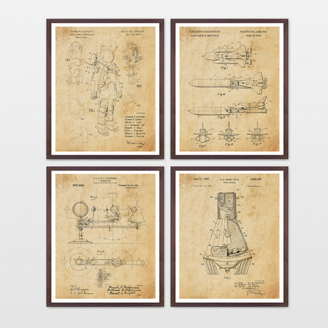 Space Patent Collection // 4 Print Set // Antique Paper (8" W x 10" H)