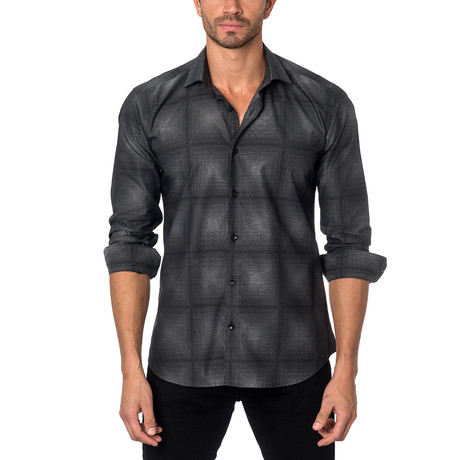 THOMAS Button-Up // Black Large Windowpane Check (XL)