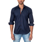 ROONIE Button-Up // Navy + Teal Square Jacquard (XL)