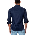 ROONIE Button-Up // Navy + Teal Square Jacquard (XL)