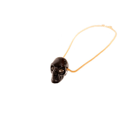 Onyx Skull Necklace // Gold