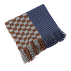 Bub Moda // Checker Lines Scarf // Grey + Orange + Blue Stripe