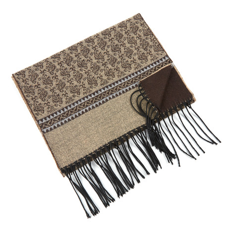 Bub Moda // Fringe Scarf // Beige + Brown Print