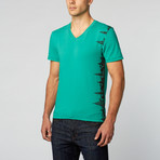 NYC Skyline V-Neck Tee // Green (S[28-30''])