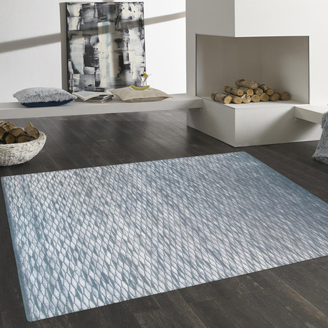 Hand-Knotted Silk + Wool Area Rug // SHIMMER-7 // Blue (2'10"L x 2'1"W)
