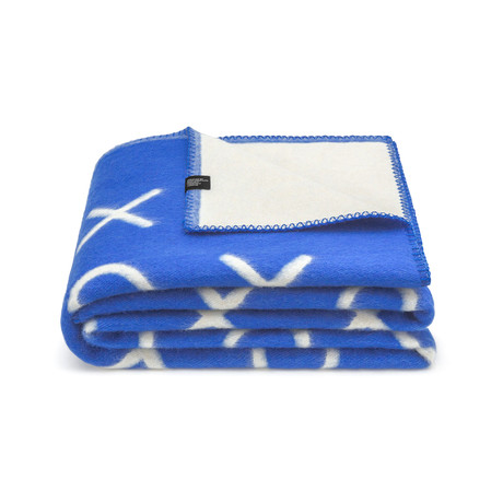 XO Merino Wool Blanket // Blue + White