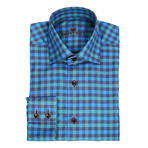 Martini Twill Button Up Shirt // Turquoise + Navy Blue + Green Checkered (M)