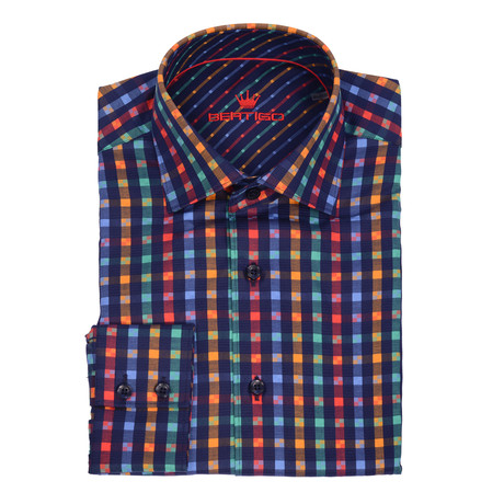 Marcos Multicolor Button-Up Shirt //  Navy Blue Plaid Check (S)