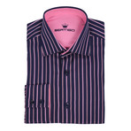 Gustavo Button-Up Shirt // Navy Blue + Pink Stripe (3XL)