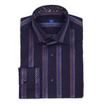 Cristano Button-Up Shirt // Navy Blue Diamond Jacquard (S)