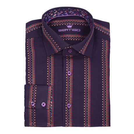 Cristano Button-Up Shirt // Purple Diamond Jacquard (S)