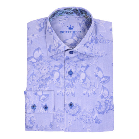 Baldo Button-Up Shirt // Blue Flower Jacquard (S)