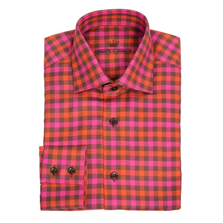 Martini Twill Button-Up Shirt // Pink + Brown + Orange Check (S)