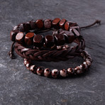Square Bead Bracelet Set // Brown