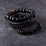 Rosary + Leather Bracelet Set // Black