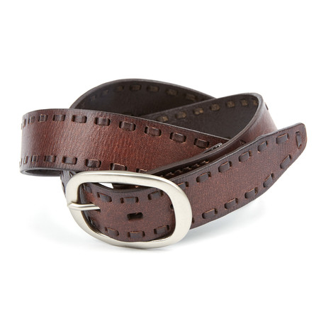 Lace Edge Leather Belt // Brown (Waist 32)