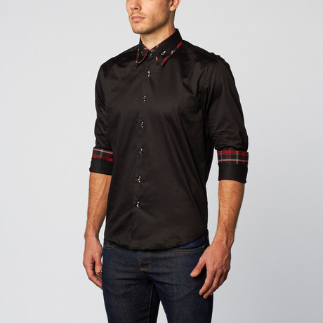 Black Ice // Button-Down Shirt with Contrast Accent // Black (S)