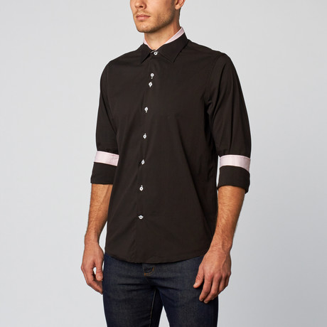 Palenzo // Button Down Shirt with Floral Detail // Black (S)