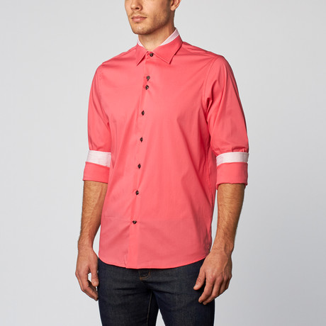 Palenzo // Button Down Shirt with Floral Detail // Fuschia (S)