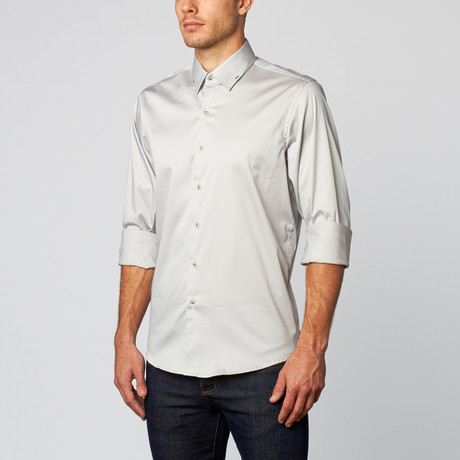 Palenzo // Button Down Shirt with Contrast Collar // Silver (S)