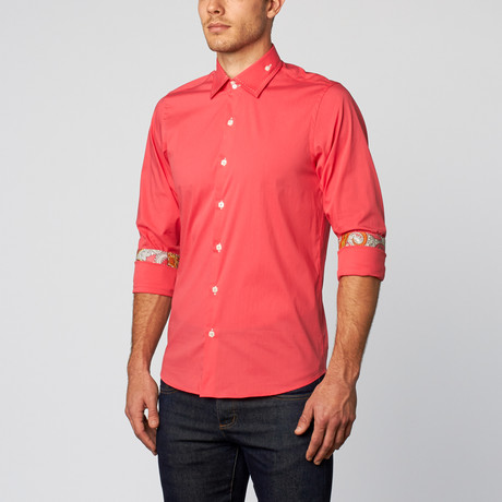 Palenzo // Button Down Shirt with Paisley Accent // Coral (S)