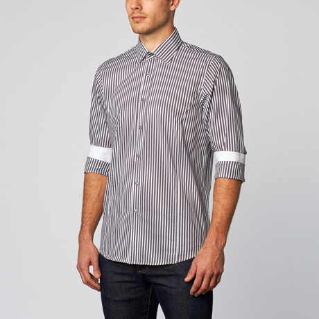 Palenzo // Striped Button Down Shirt // Charcoal + White (S)