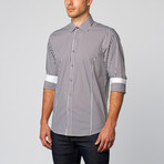 Palenzo // Striped Button Down Shirt // Charcoal + White (M)