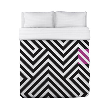 Stassi Geometric Duvet Cover // Black + White + Pink (Fleece // Full/Queen)