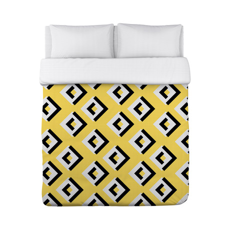 Lisa Geometric Duvet Cover // Yellow + Black + White (Fleece // Full/Queen)