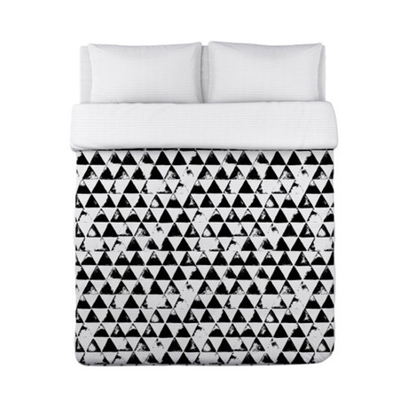 Distressed Triangles Duvet Cover // Black + White (Twin)